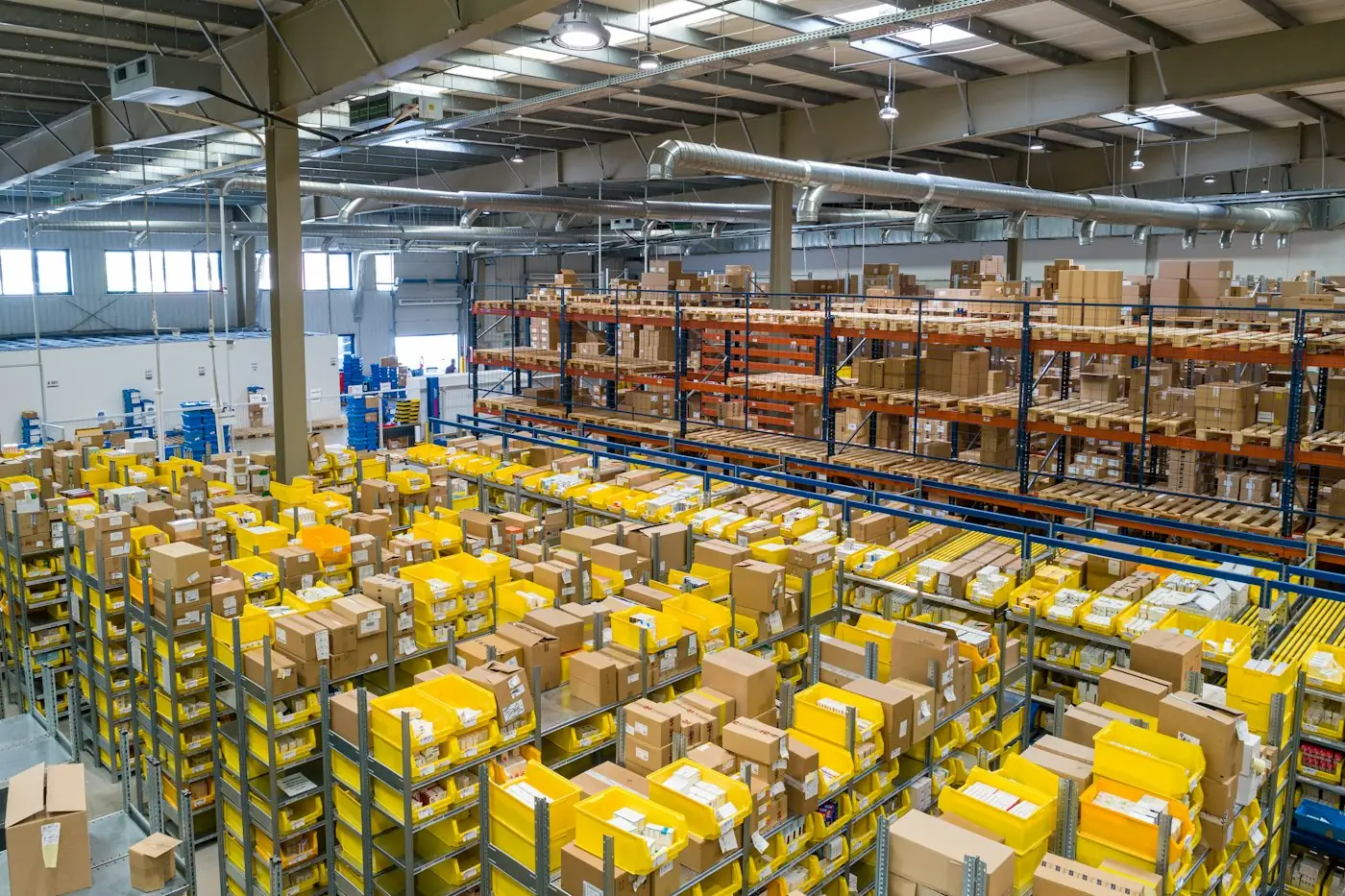 A busy warehouse with organised inventory