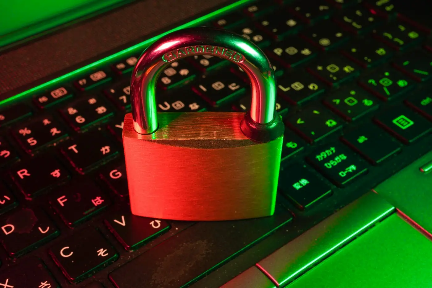 A padlock resting on a keyboard